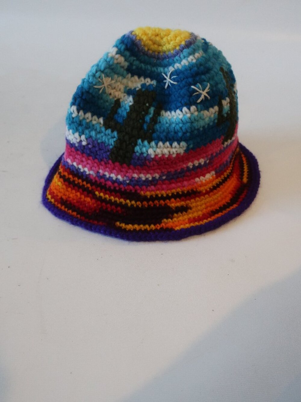NWT Womens Romi Basha Palm Multicolor Crochet Knit Bucket Hat
